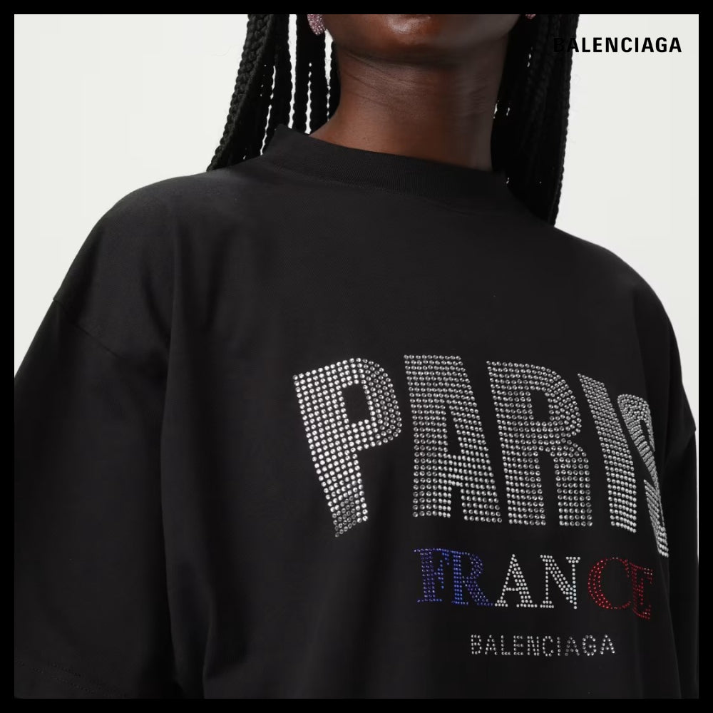 【BALENCIAGA】Paris Strass Cropped T-Shirt Oversized