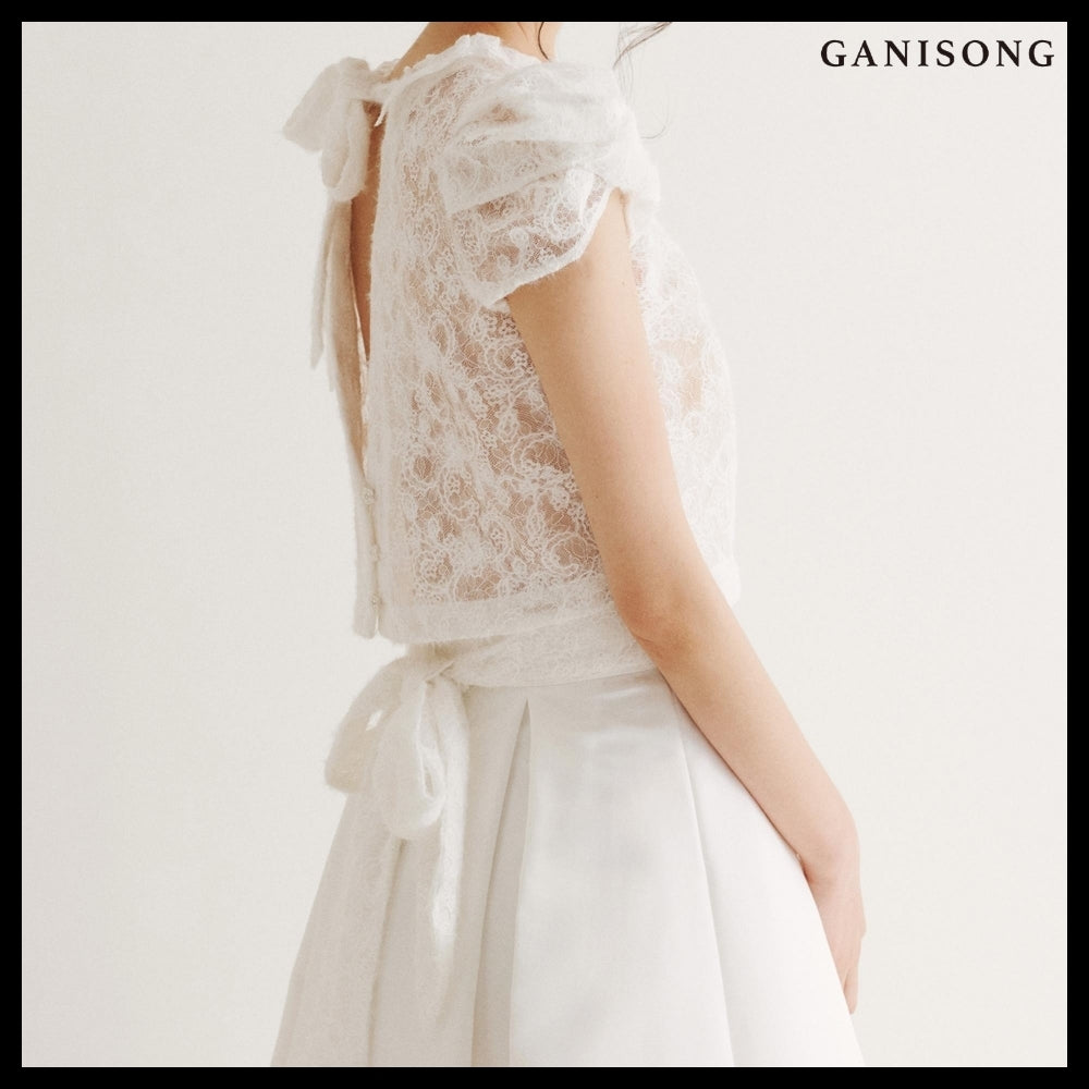 【GANISONG】Bridal Twist Puff Two-Piece Dress White