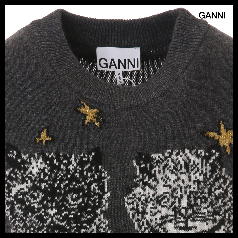 【Ganni】Graphic Wool Mix Cat Gray Vest