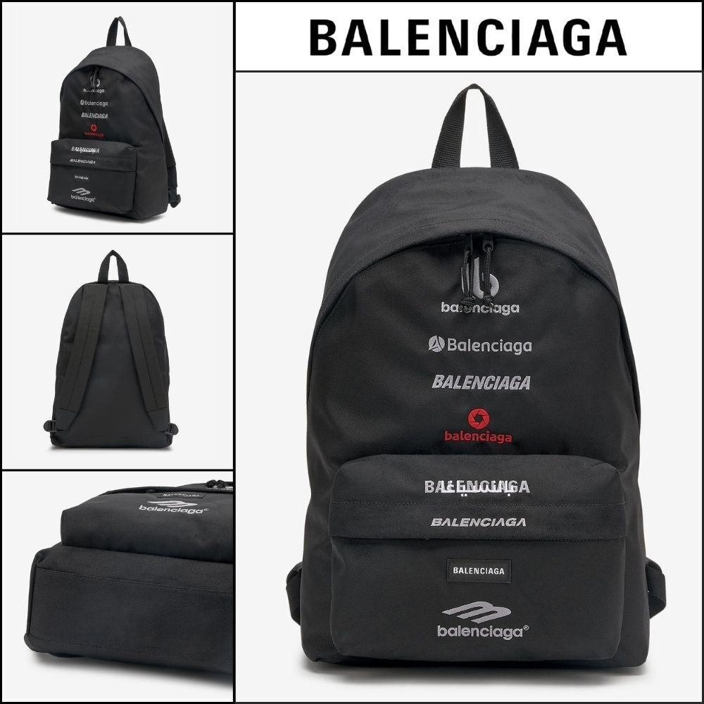 【BALENCIAGA】Logo Embroidered Explorer Backpack Black