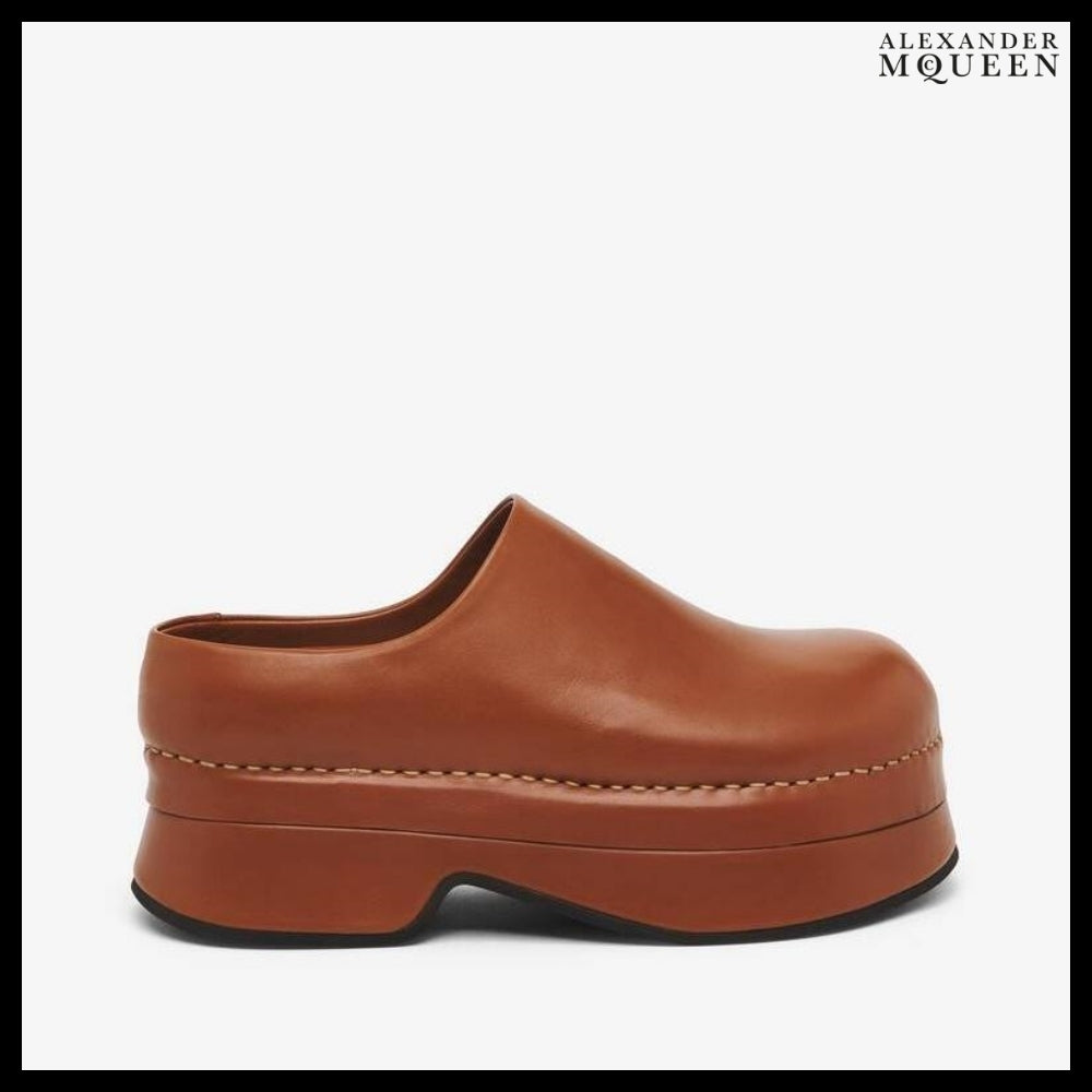 【Alexander Mcqueen】Brown Calf Leather Stone Clog