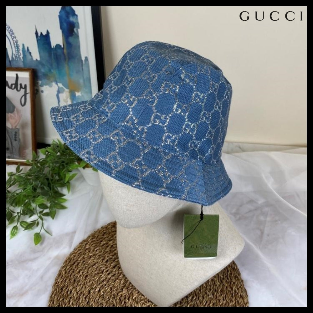 【GUCCI】 GG LAME Bucket Hat Blue