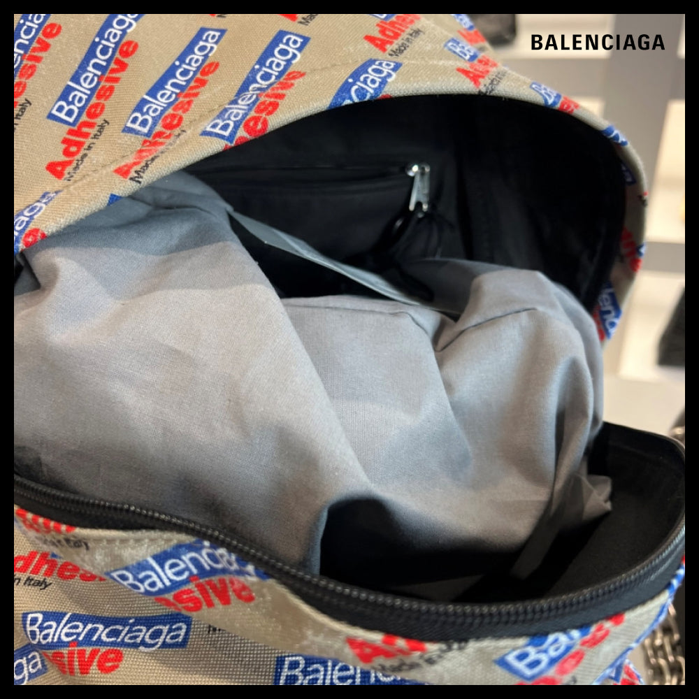 【BALENCIAGA】Explorer Adhesive Canvas Backpack Beige Blue