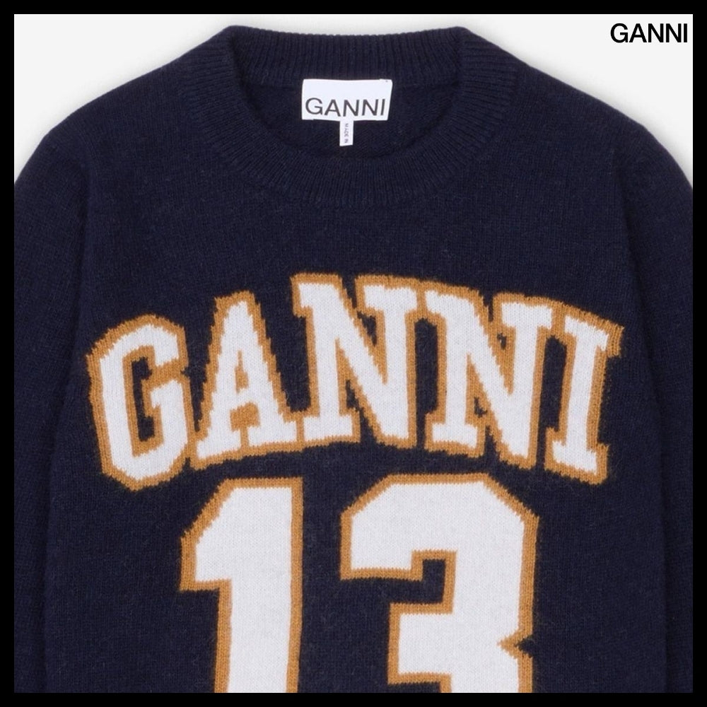 【Ganni】Graphic Wool Mix Baseball Knit - Sky Captain