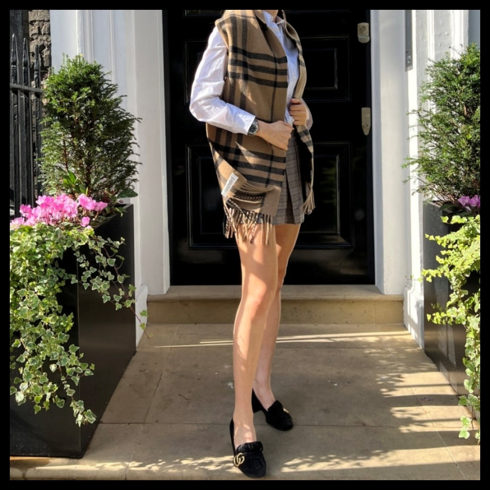 【BURBERRY】Giant Check Unisex Wool Muffler Taupe Brown