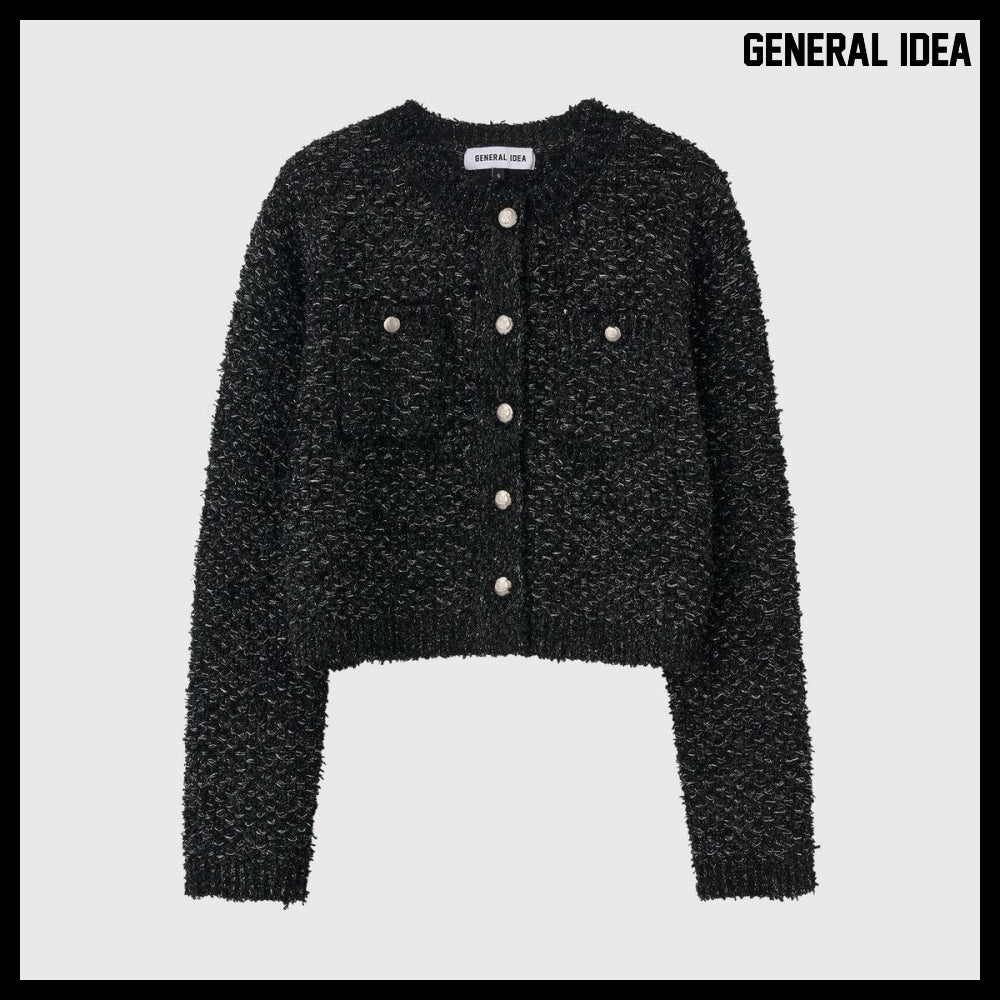 【GENERAL IDEA】Boucle Tweed Knit Jacket BLACK