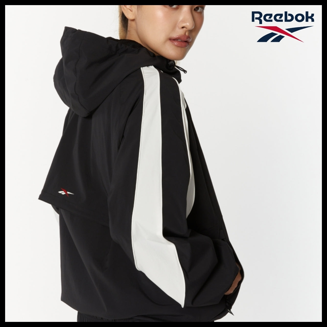【Reebok】Stretch Hooded Windbreaker Jacket Black