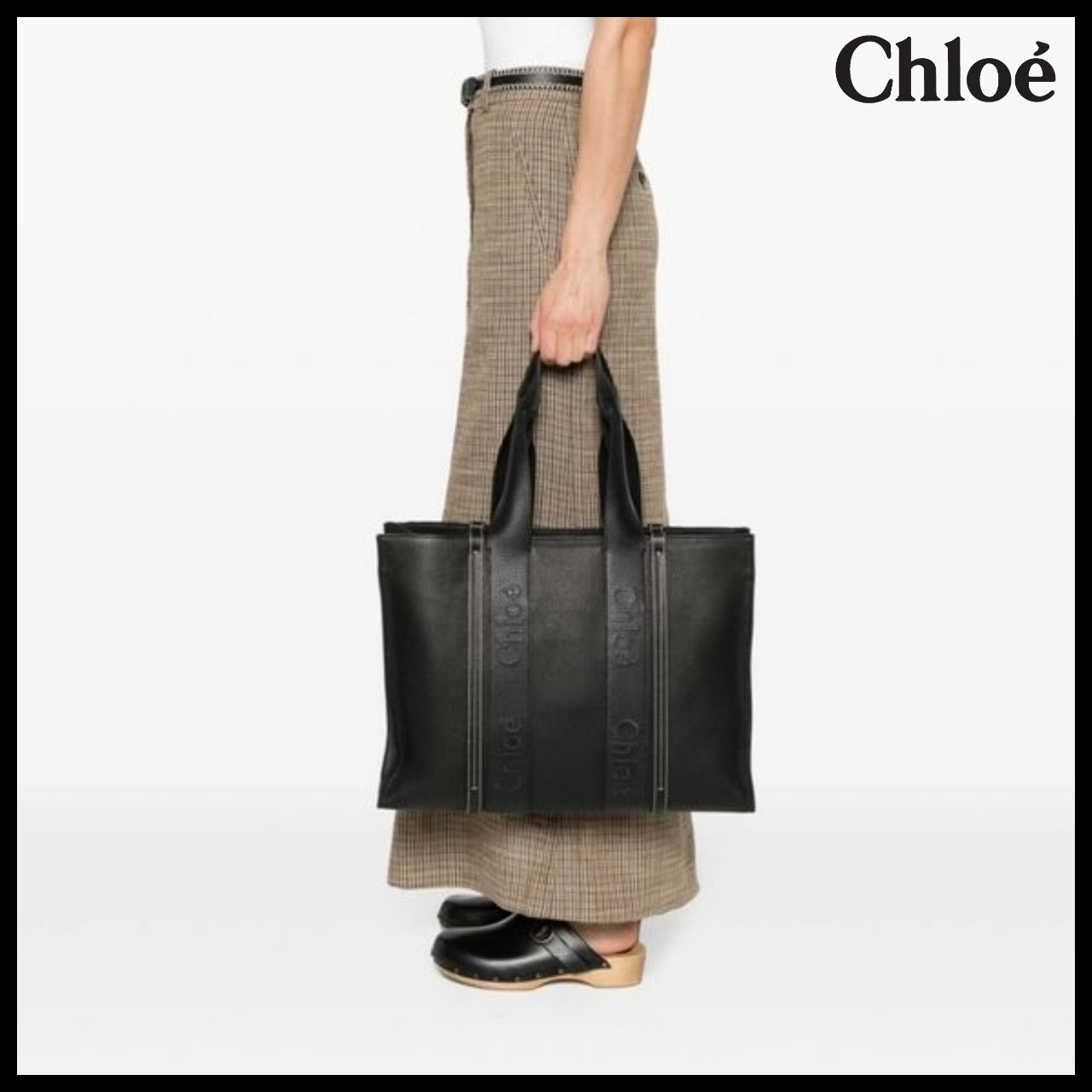 【Chloe】Woody Leather Medium Tote Bag Black