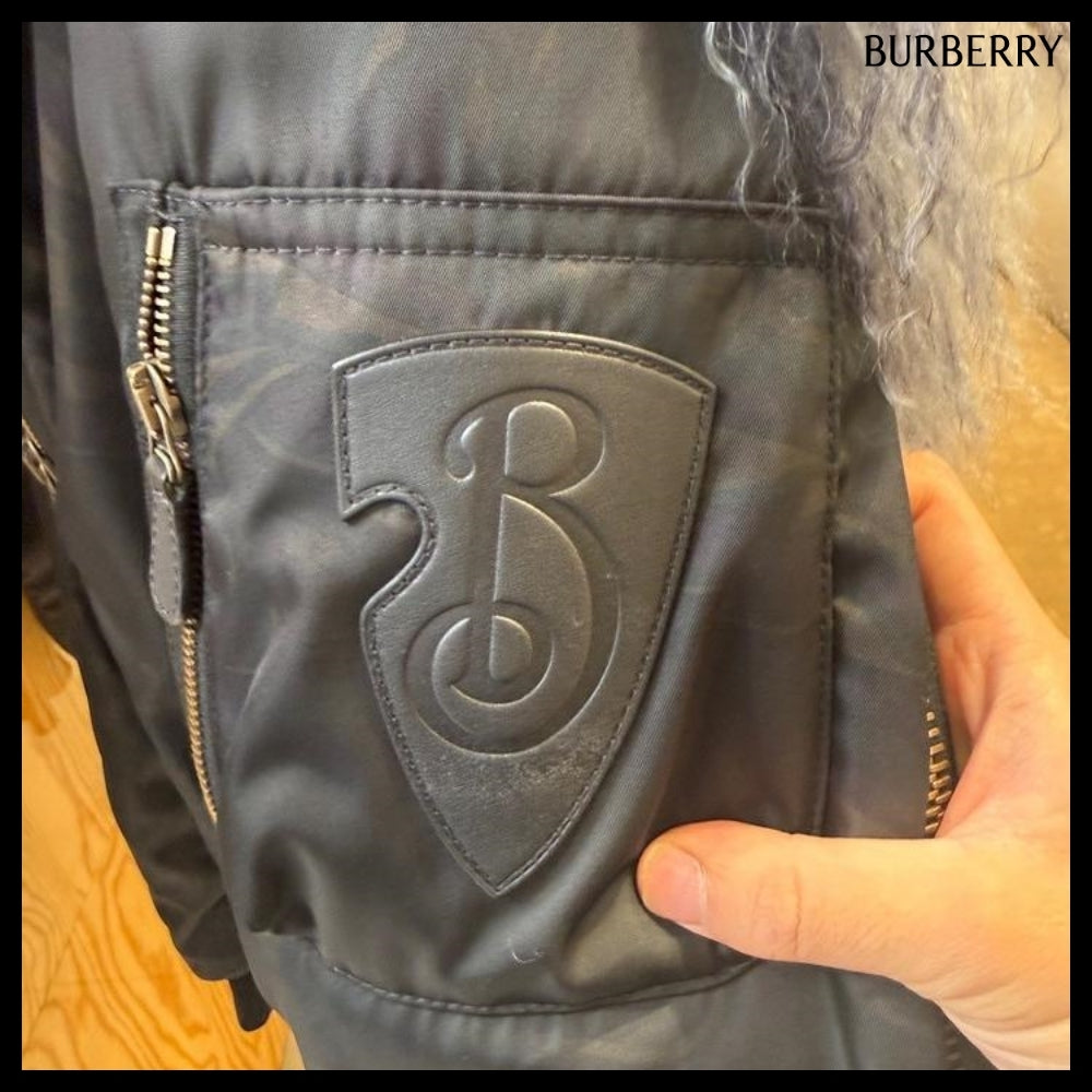 【Burberry】B Shield Shearling Fur Bomber Jacket Shadow