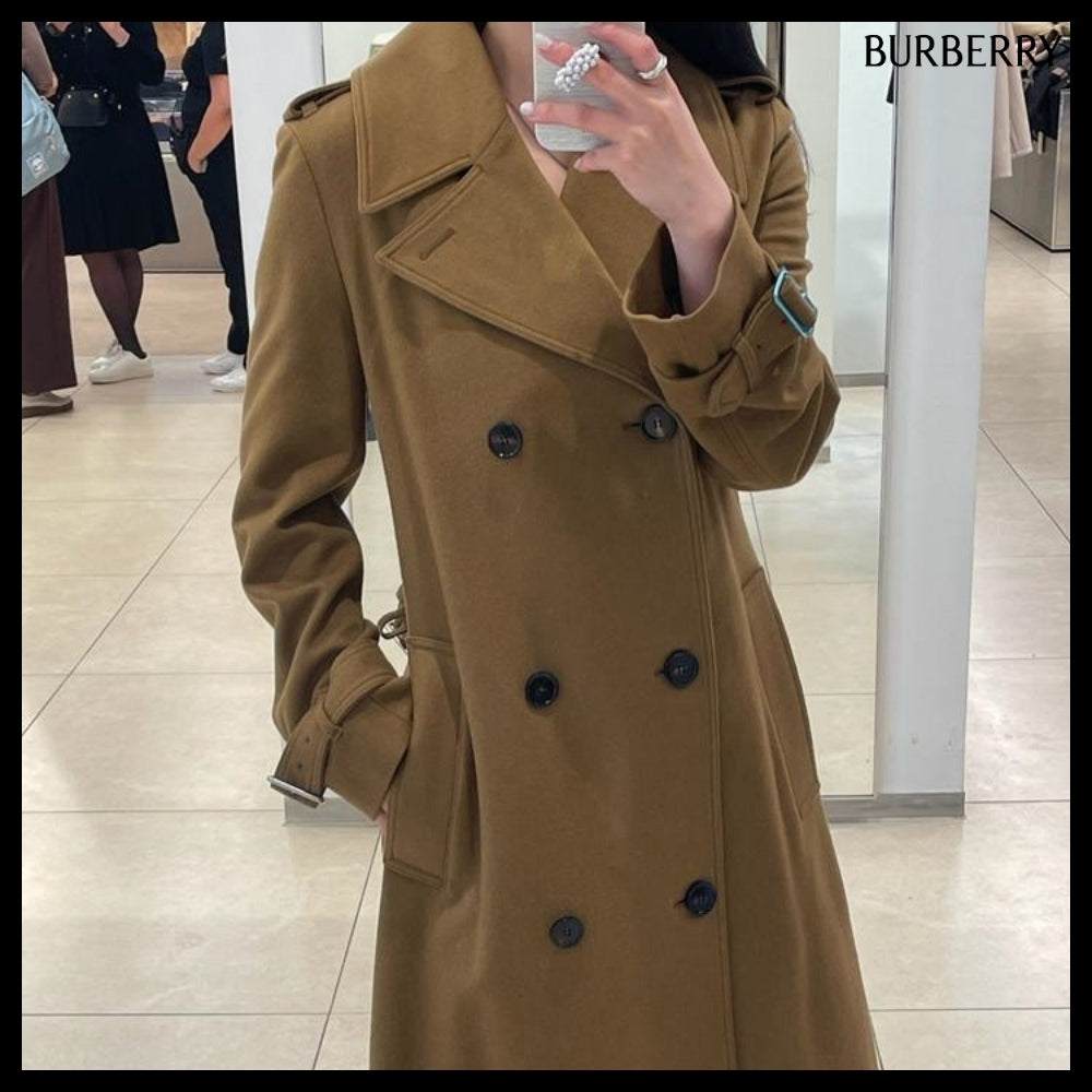 【Burberry】Cashmere Belted Long Trench Coat Shrew