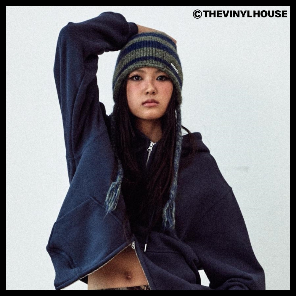 【THEVINYLHOUSE】Ear flap stripe beanie (3 colors)