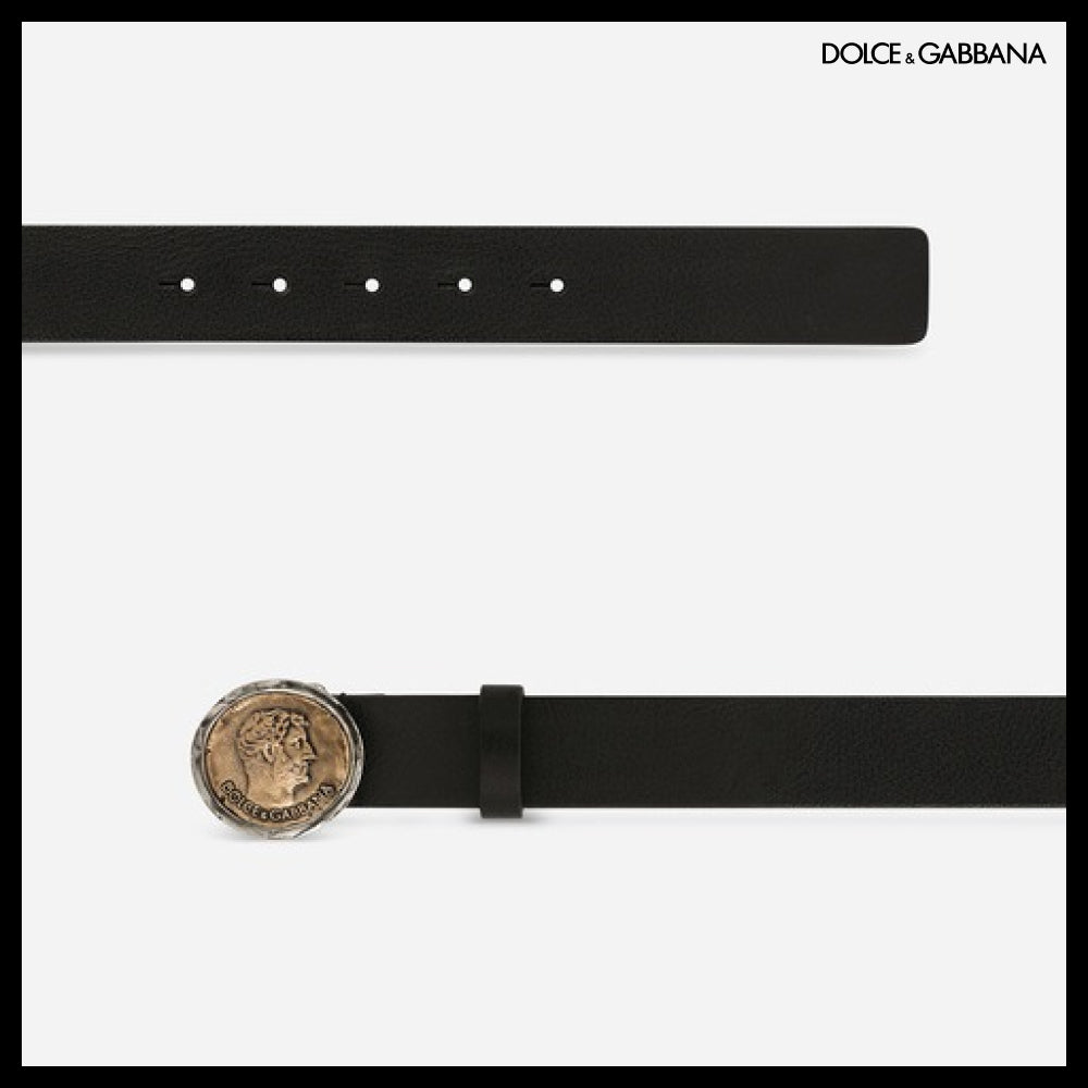【Dolce & Gabbana】LEATHER BELT WITH BRAND COIN