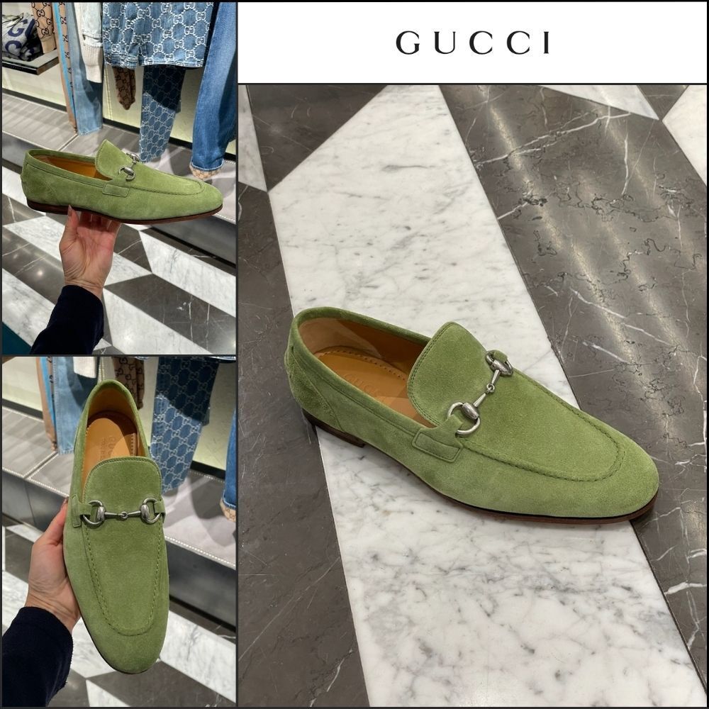 【GUCCI】JORDAN Horsebit Suede Men’s Moccasin Loafers Green