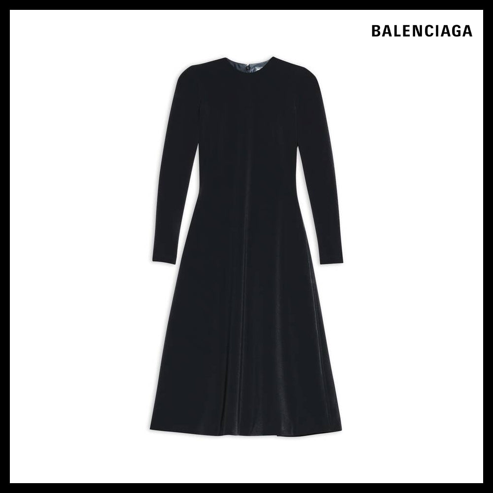 【BALENCIAGA】A-line Crewneck Dress Black