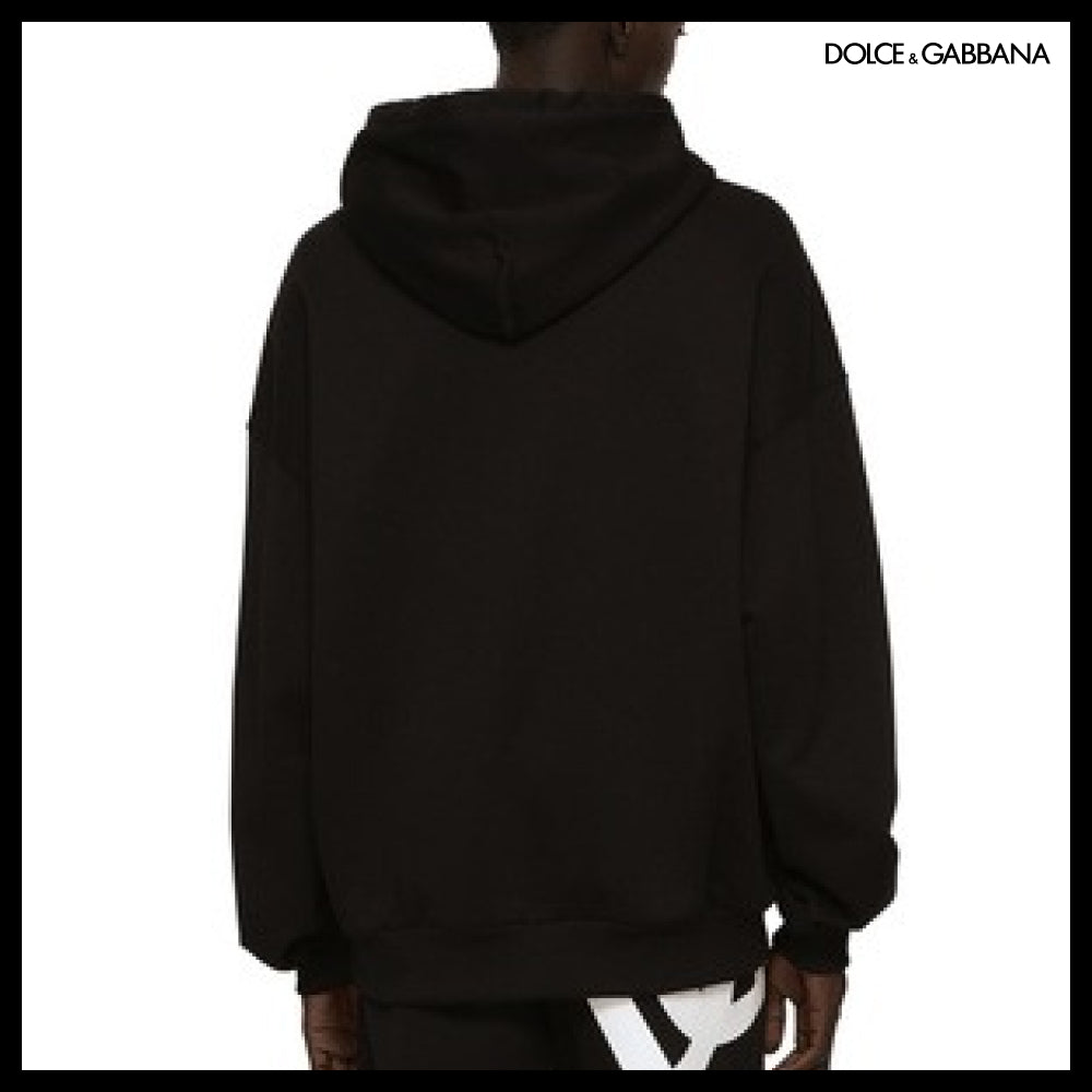【Dolce & Gabbana】JERSEY HOODIE WITH DG PRINT Black Sicily