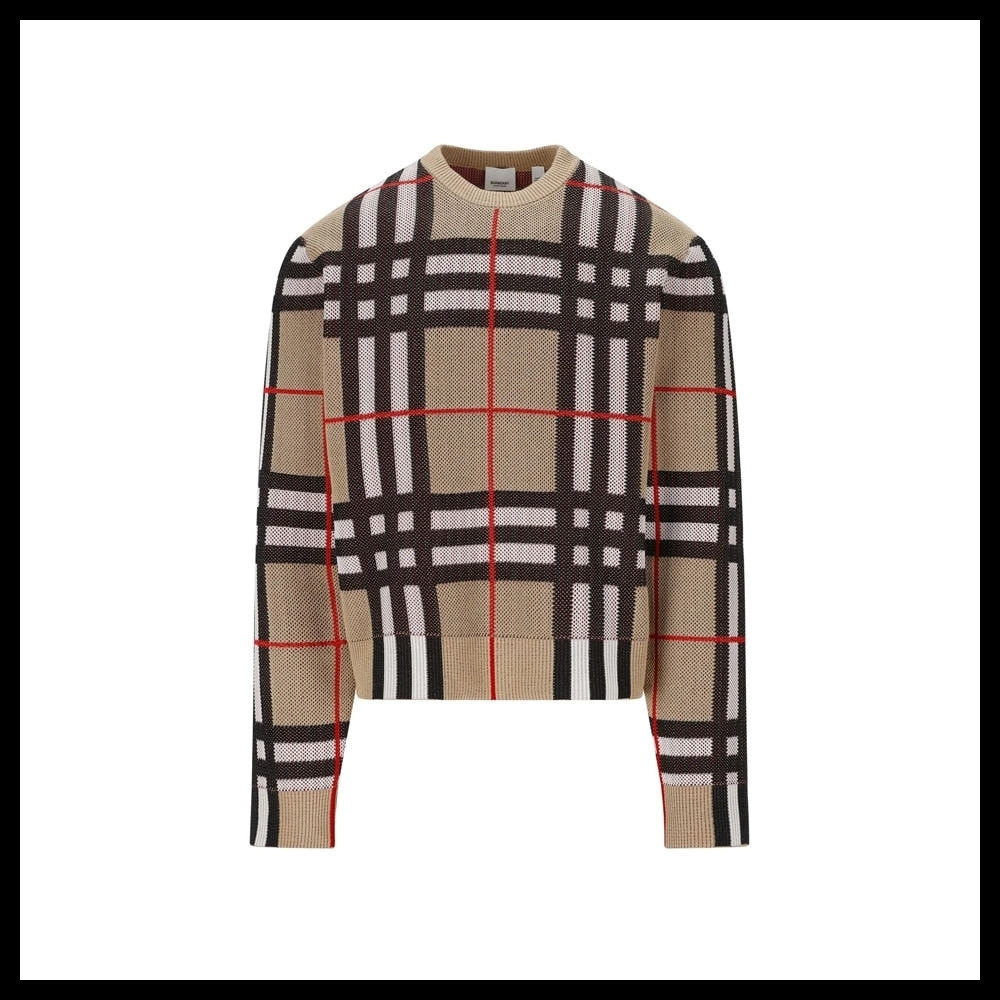 【Burberry】Check Cotton Knit Beige Men