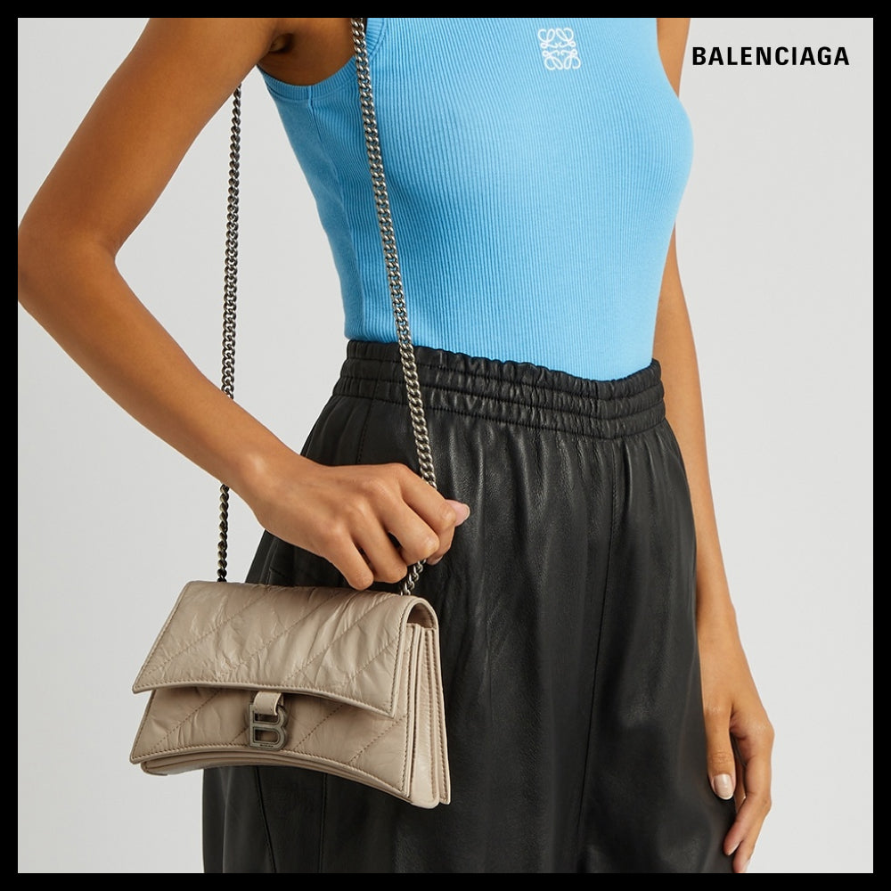 【BALENCIAGA】Crush XS Chain Bag Quilted Brown