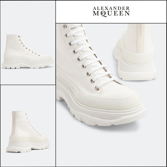 【Alexander Mcqueen】Tread Slick Boots White Canvas