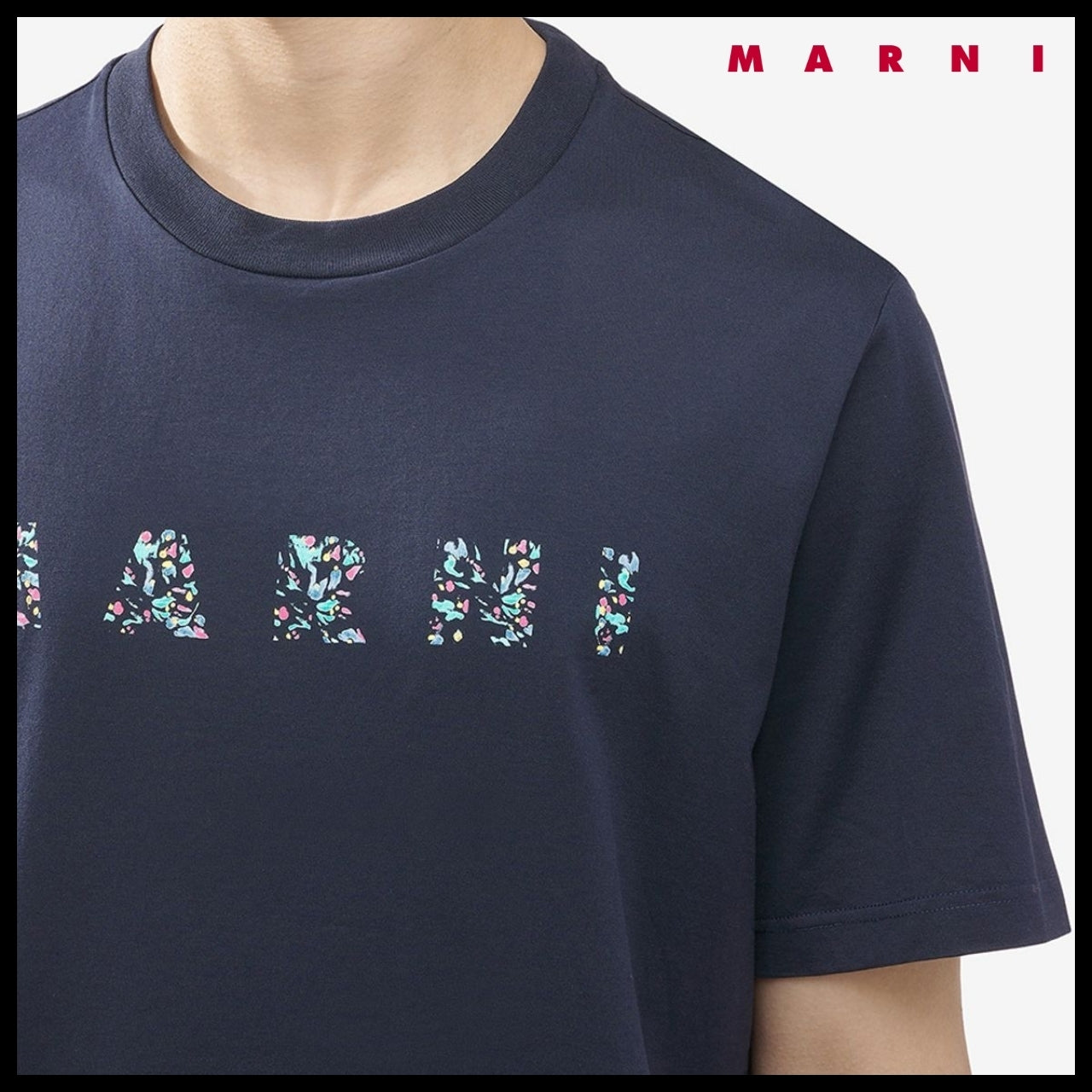 【MARNI】Logo Short Sleeve T-Shirt - Blue Black