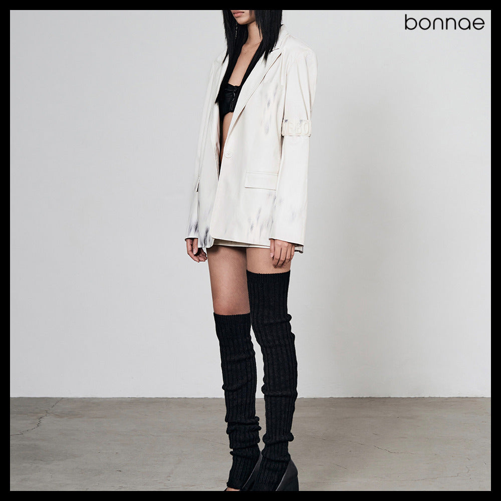 【Bonnae】Faux Leather Blazer 2Colors