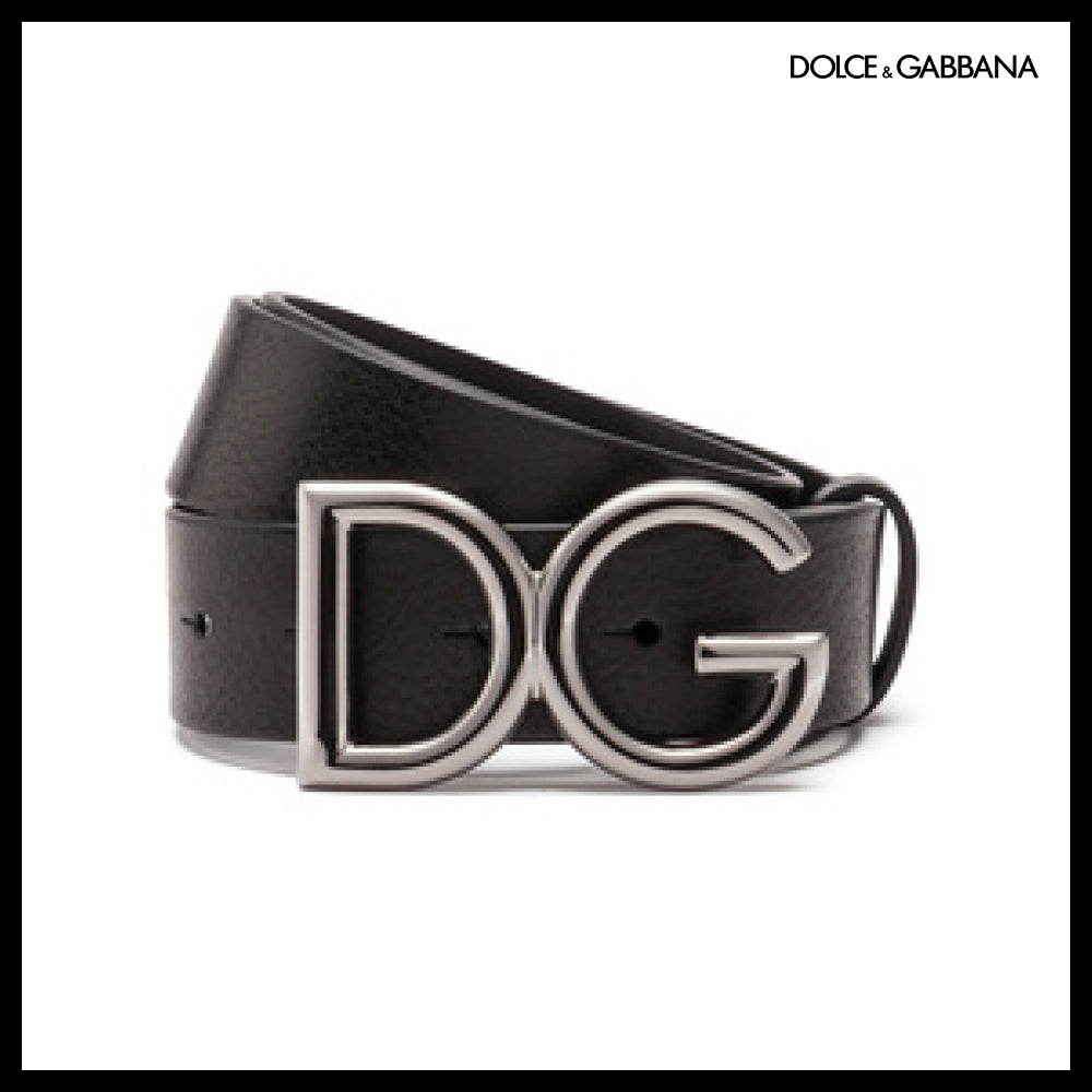 【Dolce & Gabbana】TUMBLED LEATHER BELT WITH DG LOGO