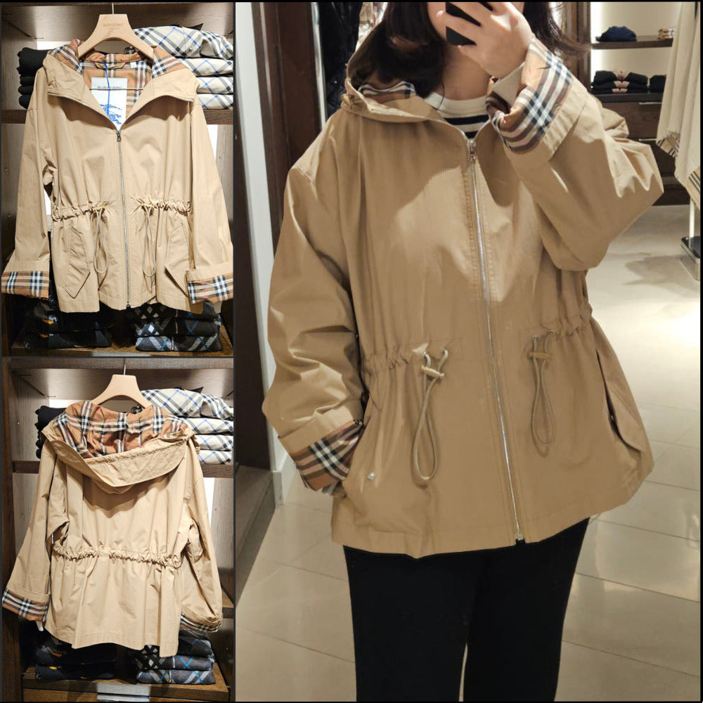 【BURBERRY】MEDLEY Drawstring Cotton Hooded Jacket Beige