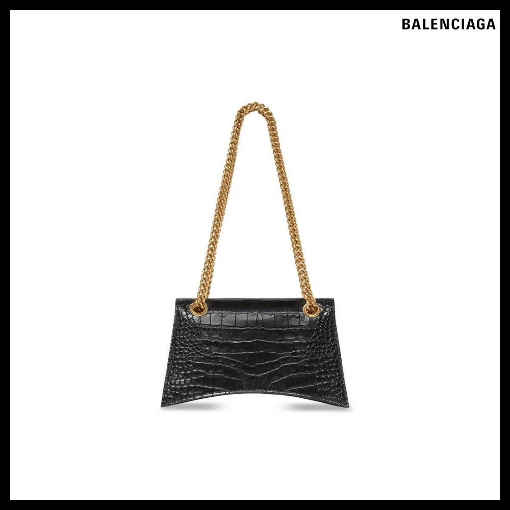 【BALENCIAGA】Crush Small Chain Bag Crocodile Embossed Black