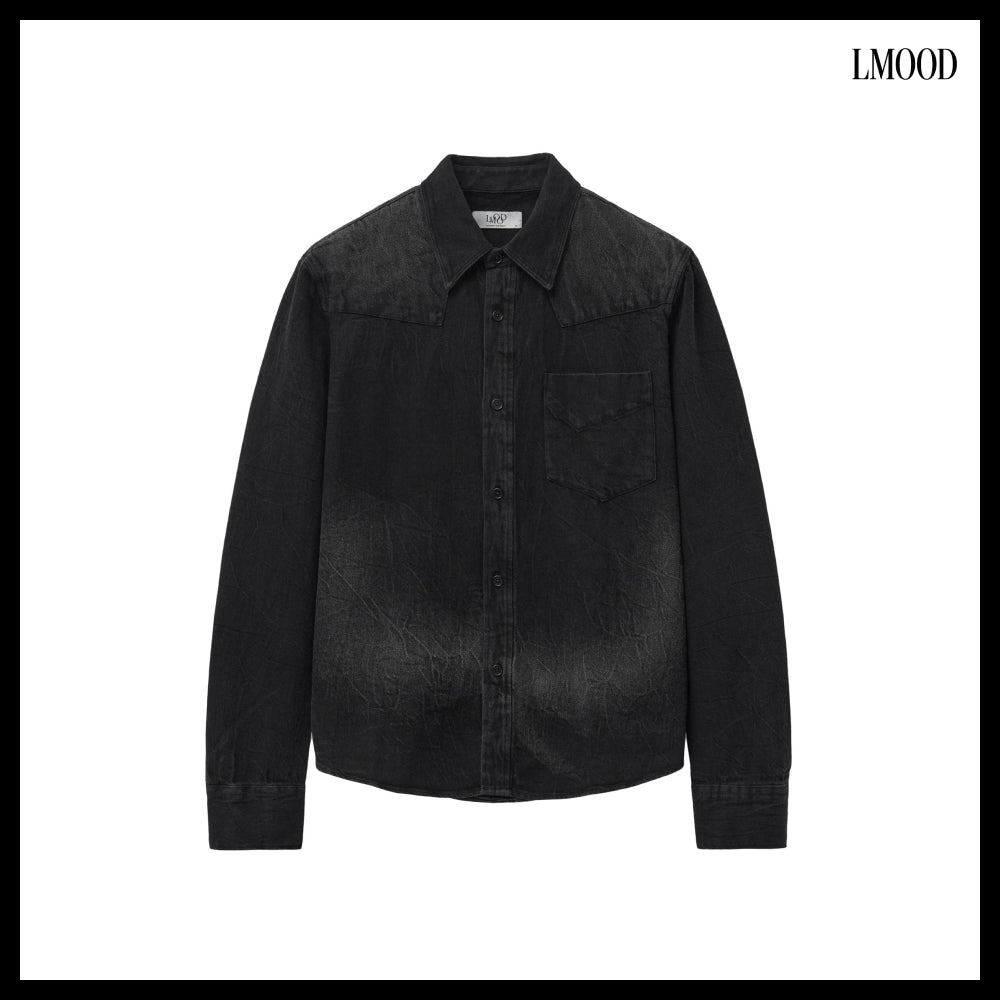 【LMOOD】Fog Denim Shirt Crack Black