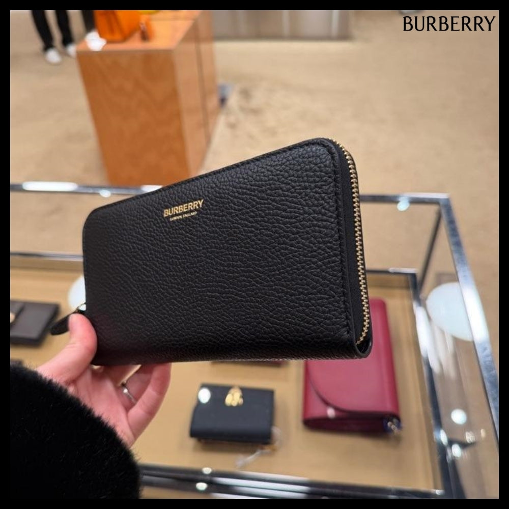 【Burberry】Logo Grained Leather Zip-Around Long Wallet