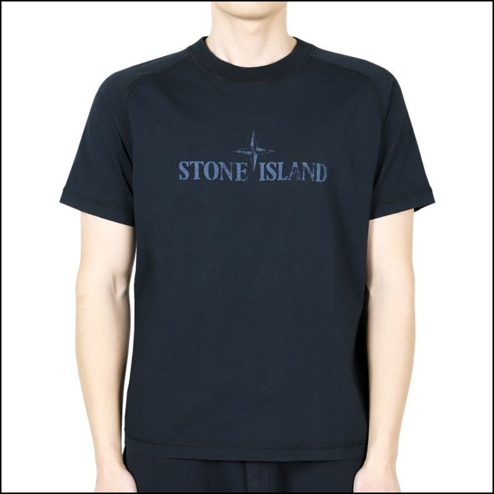 【STONE ISLAND】Logo Print Cotton Jersey T-Shirt Navy