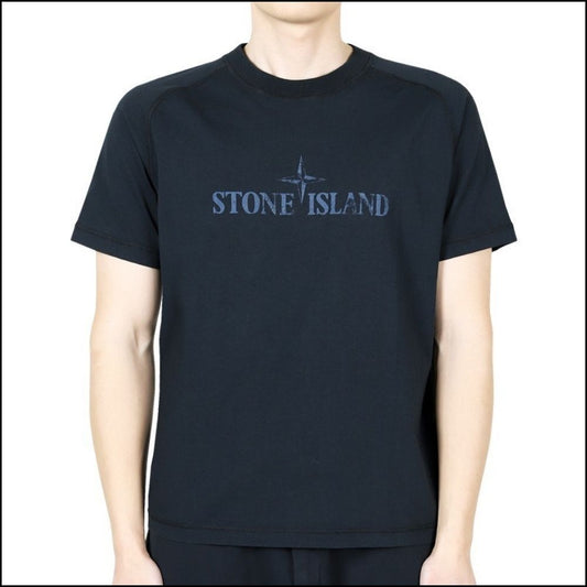 【STONE ISLAND】Logo Print Cotton Jersey T-Shirt Navy