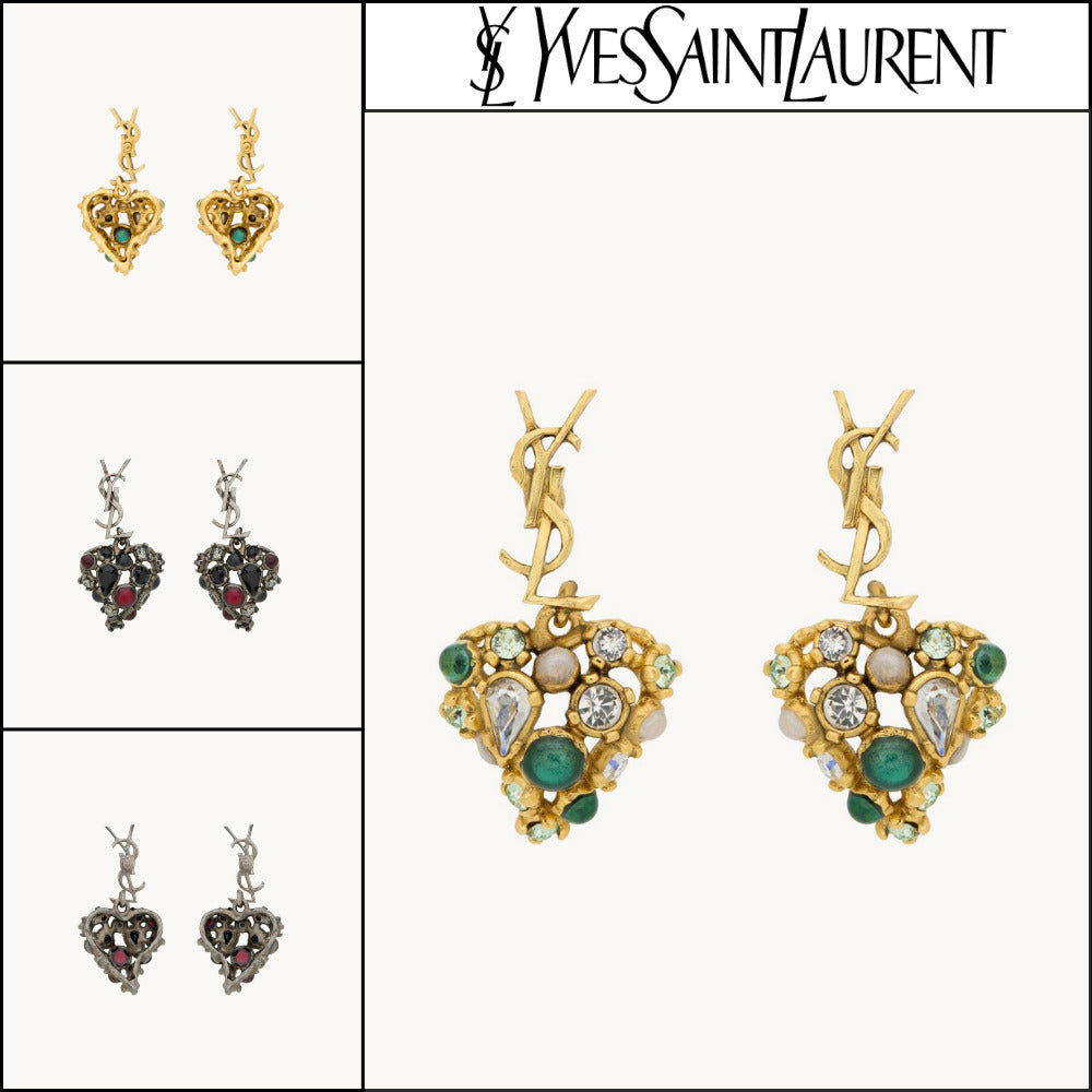 【Saint Laurent】Crystal Heart Earrings 2 Colors