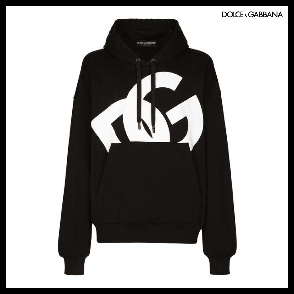 【Dolce & Gabbana】JERSEY HOODIE WITH DG PRINT Black Sicily