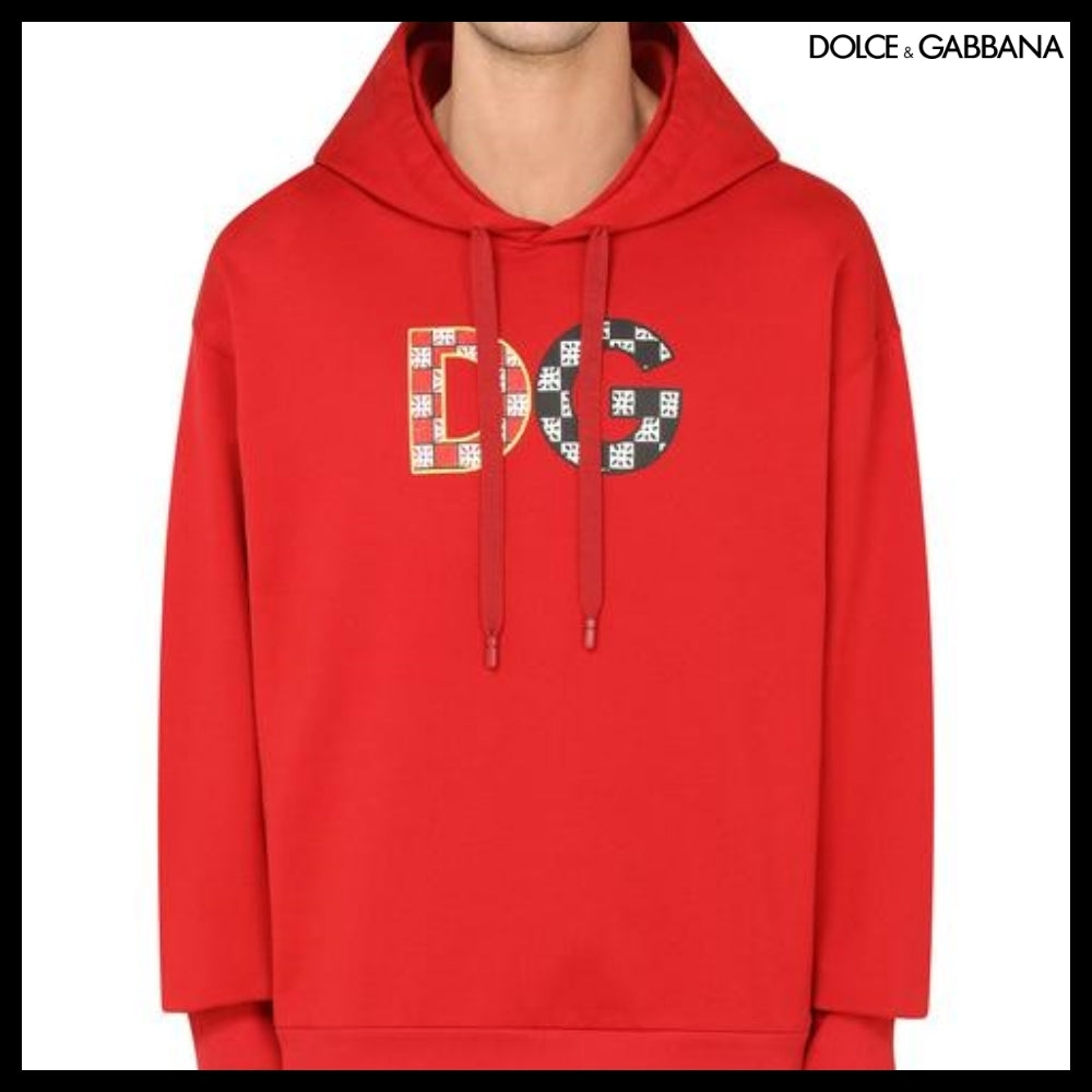 【Dolce & Gabbana】Jersey Sweatshirt with DG Patch Red