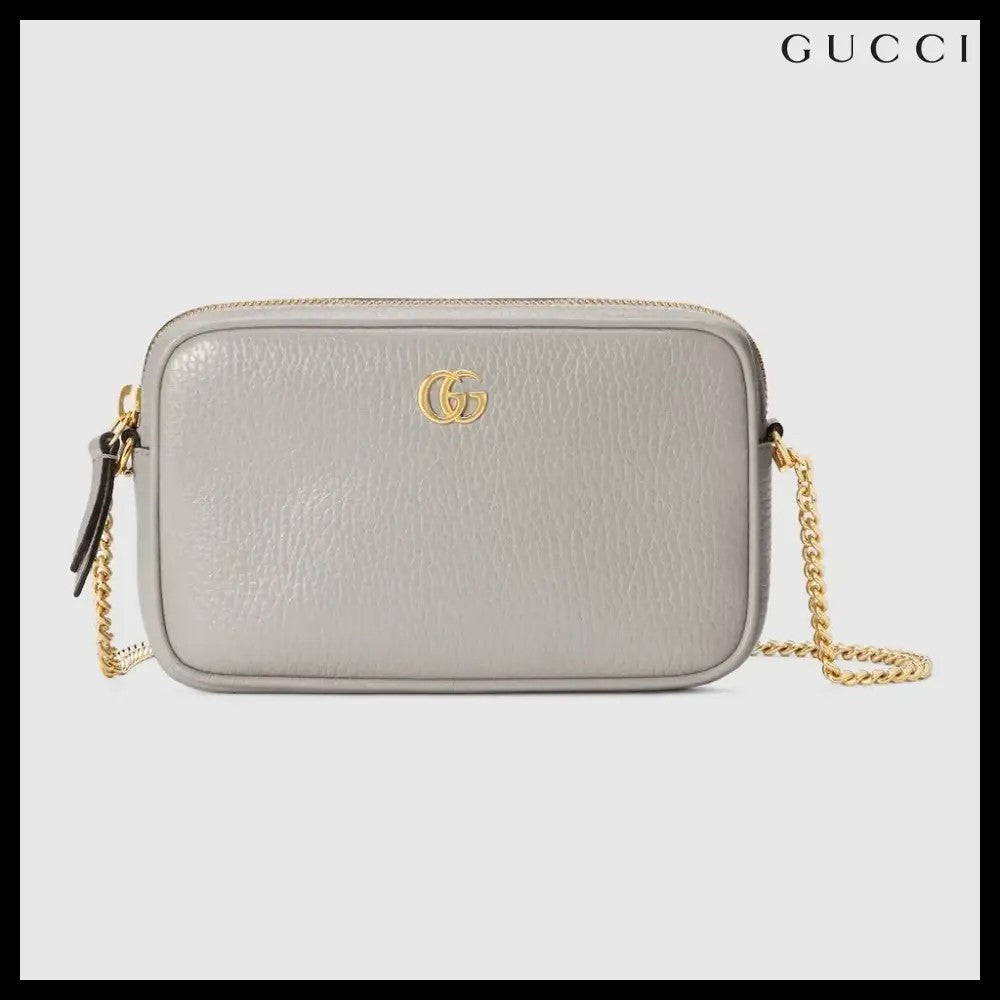 【GUCCI】Marmont Dollar Calf Mini Zip Crossbody Bag Grey Sky
