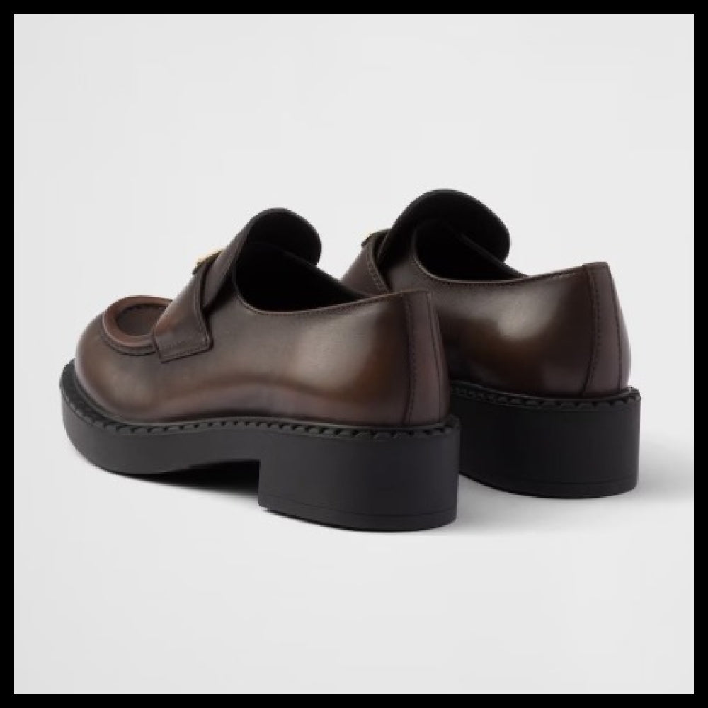 【PRADA】Chocolate Leather Loafers F0003