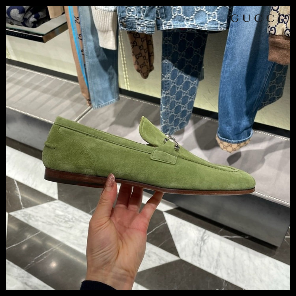 【GUCCI】JORDAN Horsebit Suede Men’s Moccasin Loafers Green