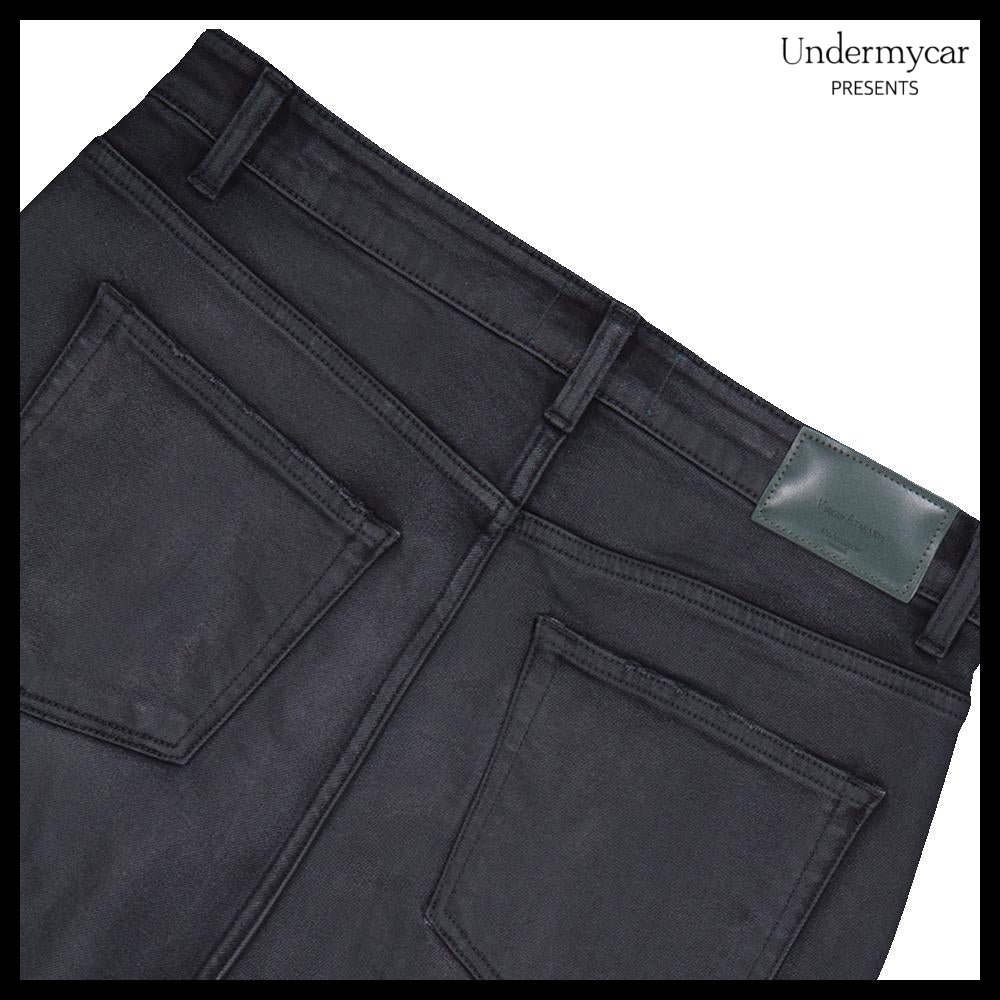 【Undermycar】Noir Coated Baggy Jeans Black