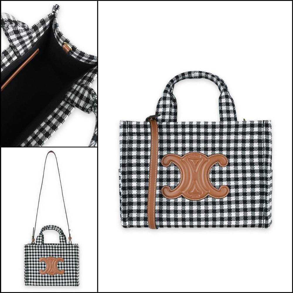 【CELINE】Thais Triomphe Small Tote Bag Black White