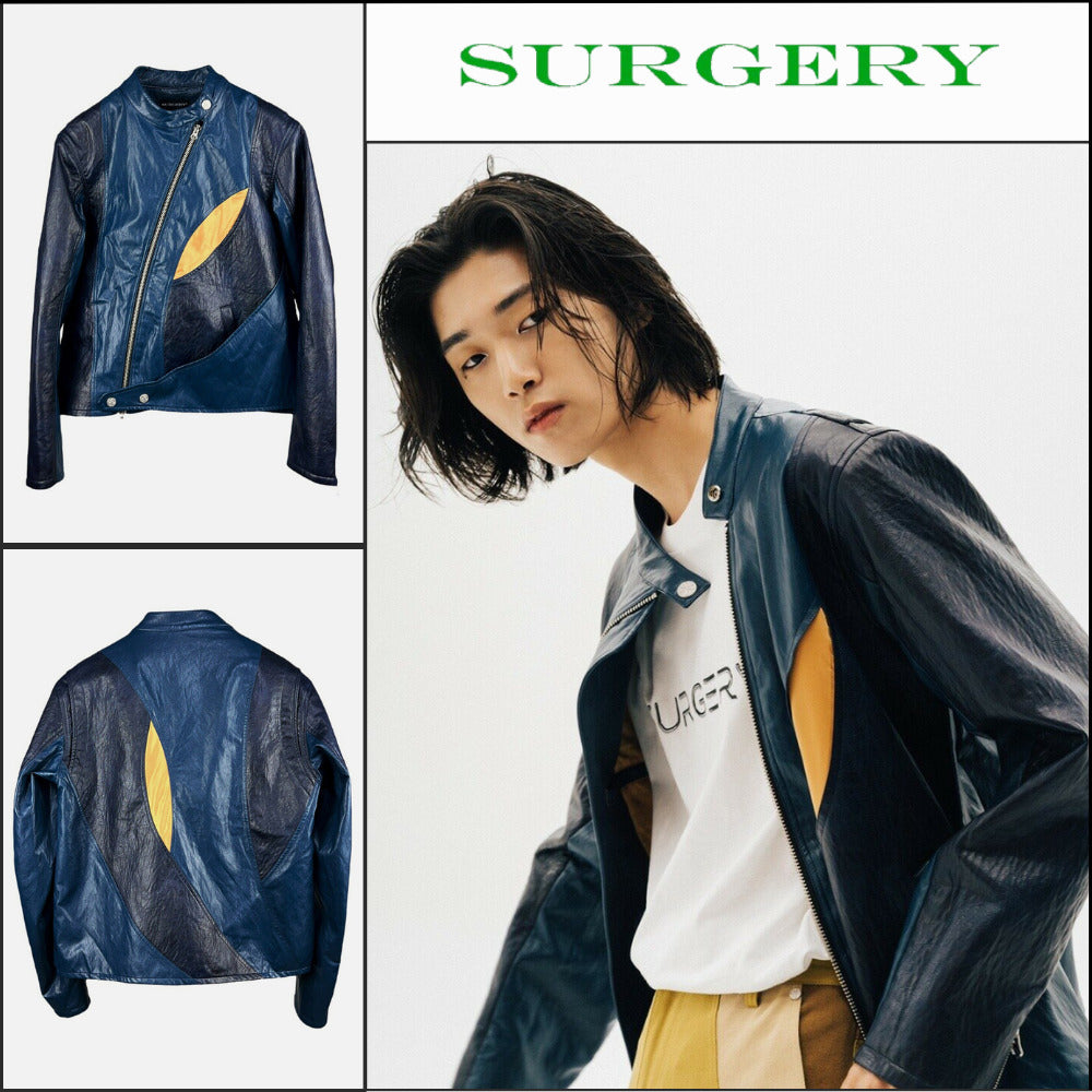 【SURGERY】Curve Layered Rider Jacket Blue