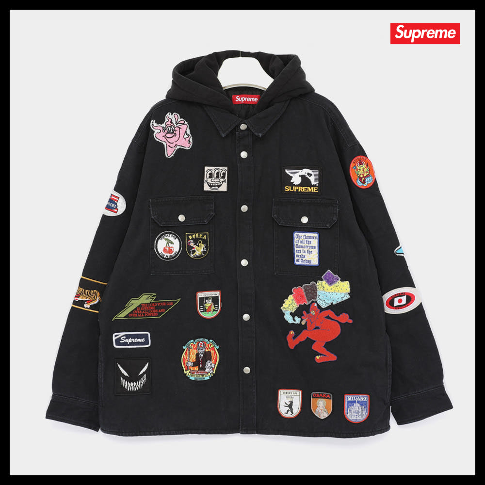 【100%正規品保証 Supreme】Patches Hooded Zip Up Shirt Jacket