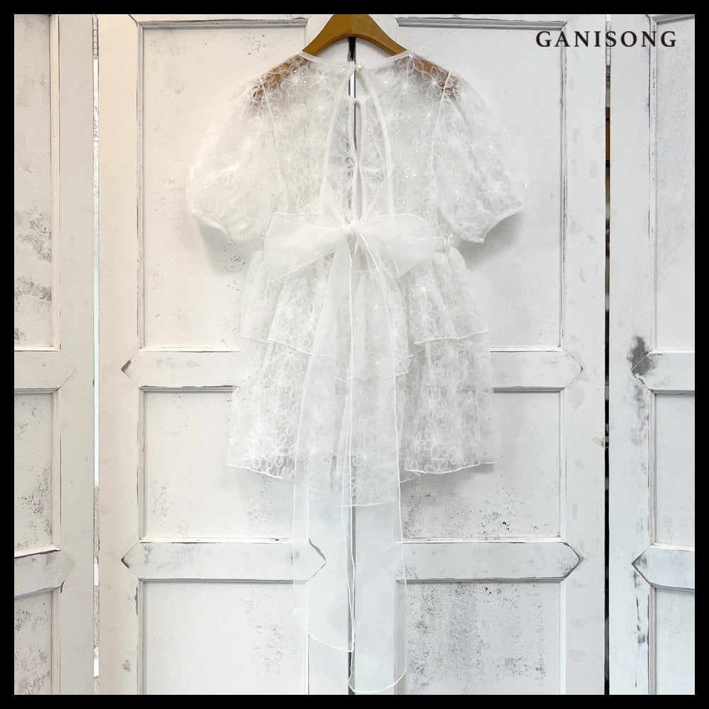 【GANISONG】Bridal Meringue Flower Dress White