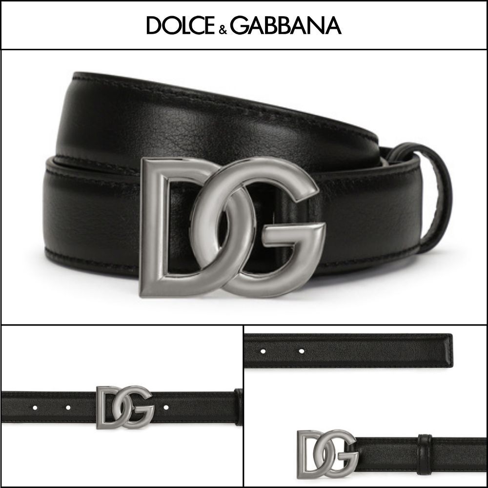 【Dolce & Gabbana】CALFSKIN BELT WITH CROSSOVER DG BUCKLE