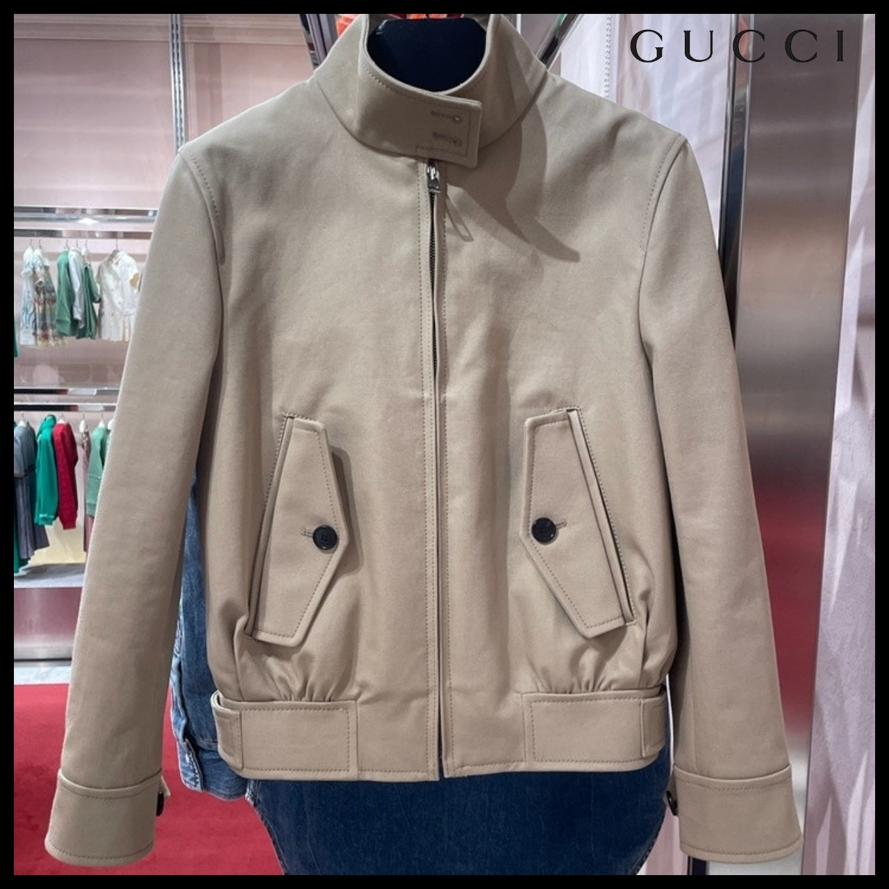 【GUCCI】Logo Cotton Drill Bomber Jacket Cold Beige