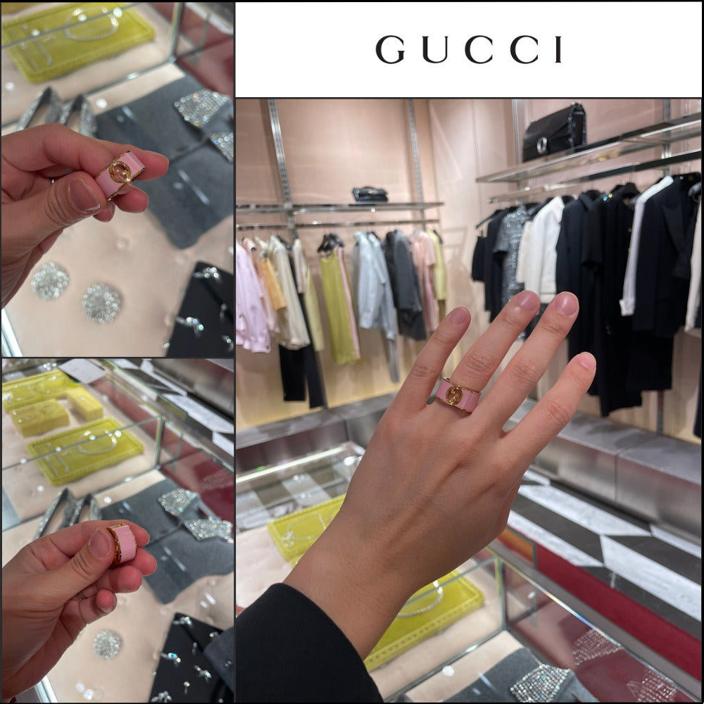 【GUCCI】Blondie Enamel Metal Wide Ring Pink