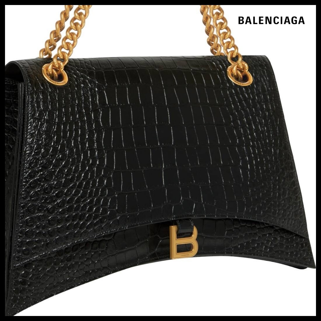 【BALENCIAGA】Crush Large Chain Bag Crocodile Embossed