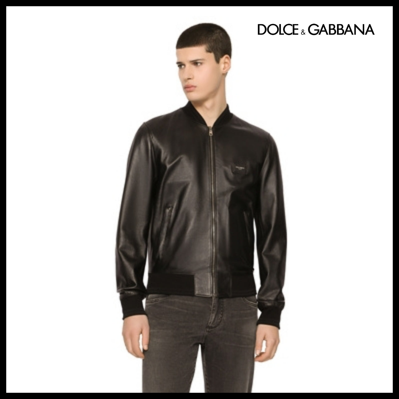 【Dolce & Gabbana】LEATHER JACKET BRANDED TAG