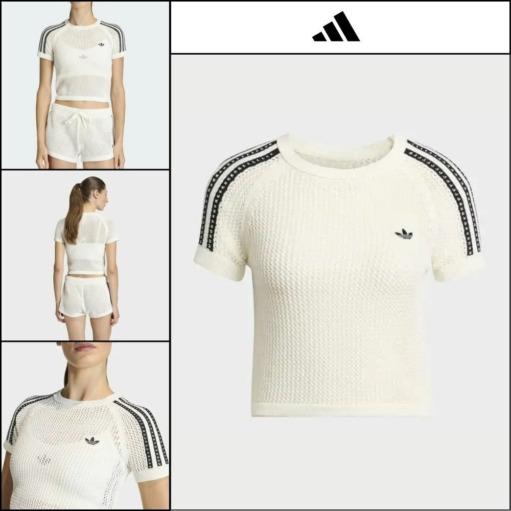 【ADIDAS 】Knit Crochet Cali T-Shirt White