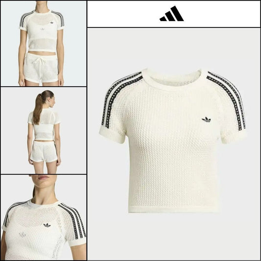【ADIDAS 】Knit Crochet Cali T-Shirt White
