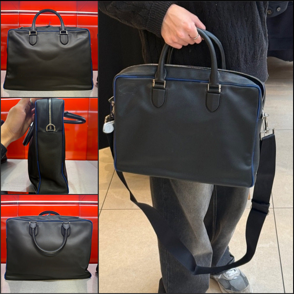 【Burberry】Twill Heritage EKD Leather Briefcase Black